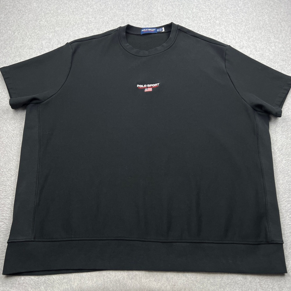 Polo Sport Ralph Lauren Sweatshirt Mens 5XB Black Short Sleeve Flag Logo RL Crew